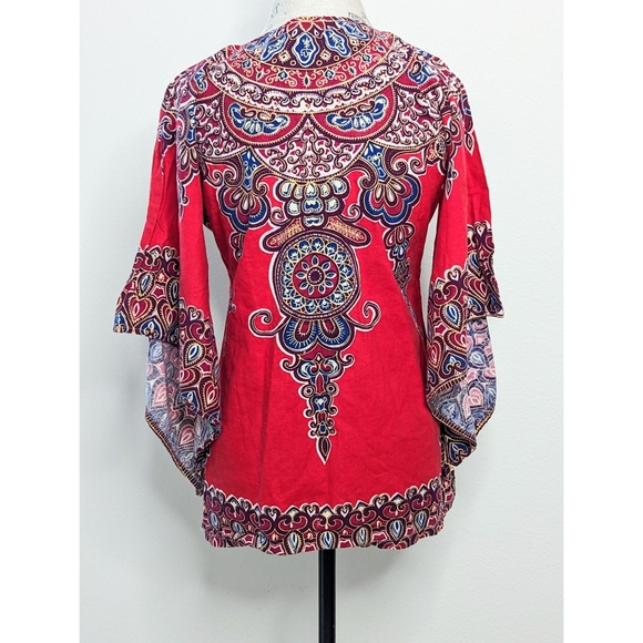 Vintage Red Paisley Boho Tunic Top - Picture 2 of 4